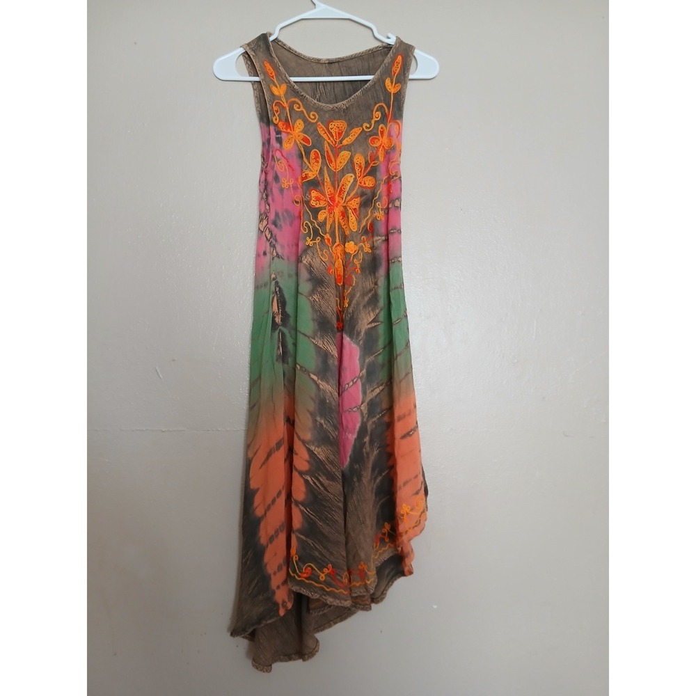 Midi Dress Small Embroidered Hi Low Forest Fairy Bohemian Peasant Cottage Boho